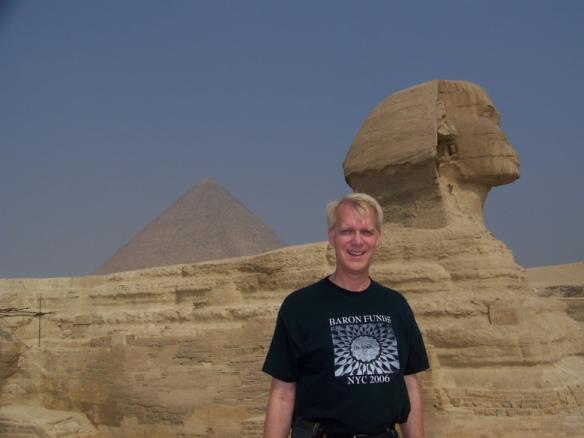 Man wearing Baron t-shirt in Egypt. Activating element opens larger version of image.