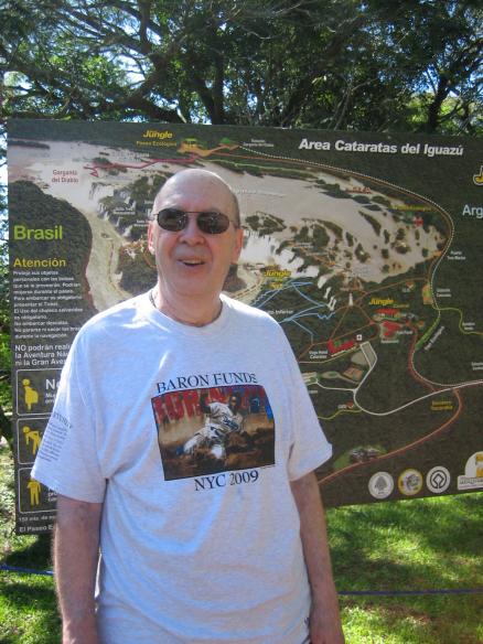 Man wearing Baron t-shirt at Iguassu Falls, Brazil. Activating element opens larger version of image.